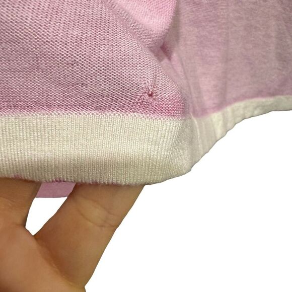 Kokun Long Sleeve Seamed Cashmere V-Neck Pink Medium - Picture 4 of 6